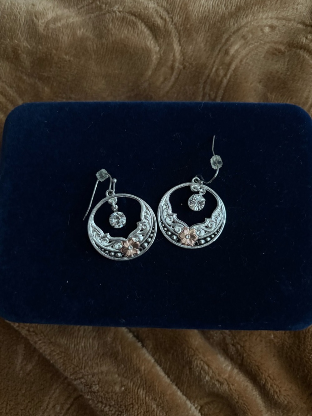 Montana Silversmiths Two-Tone Silver and Rose Floral Drop Earrings